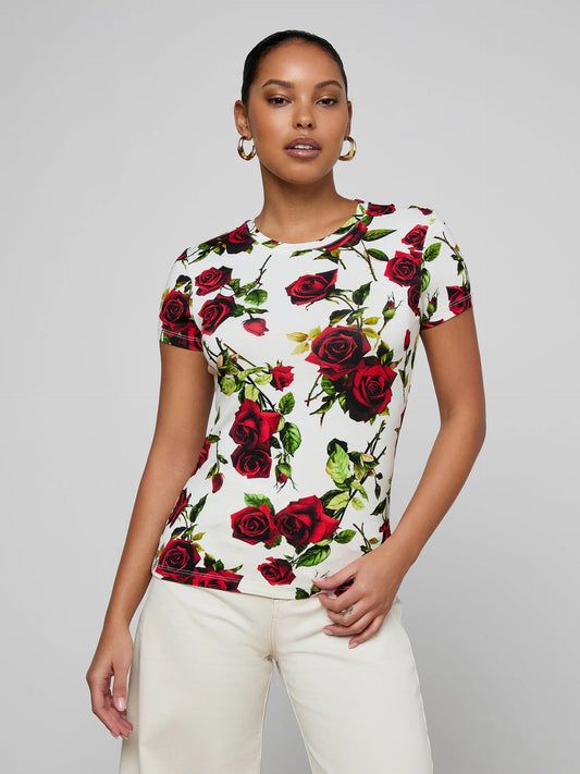 Ressi Fitted Tee White/Red Romantic Rose - L'AGENCE