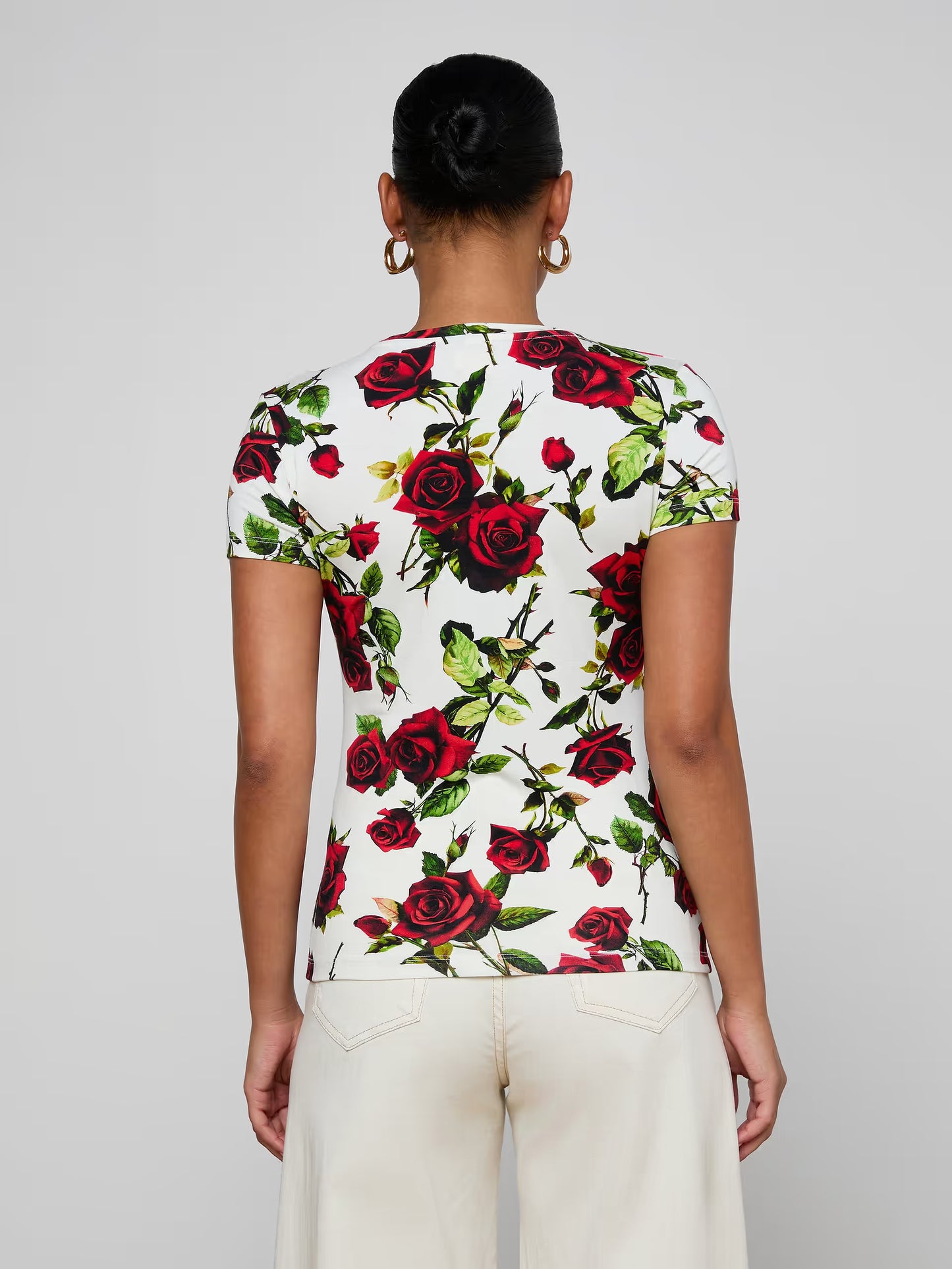 Ressi Fitted Tee White/Red Romantic Rose - L'AGENCE
