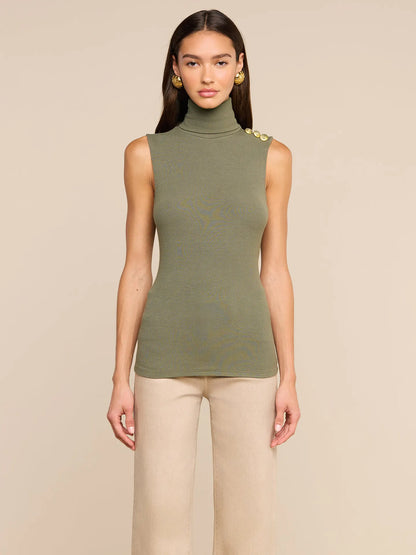 Ceci Sleeveless Turtleneck Ash Olive/Gold - L'AGENCE