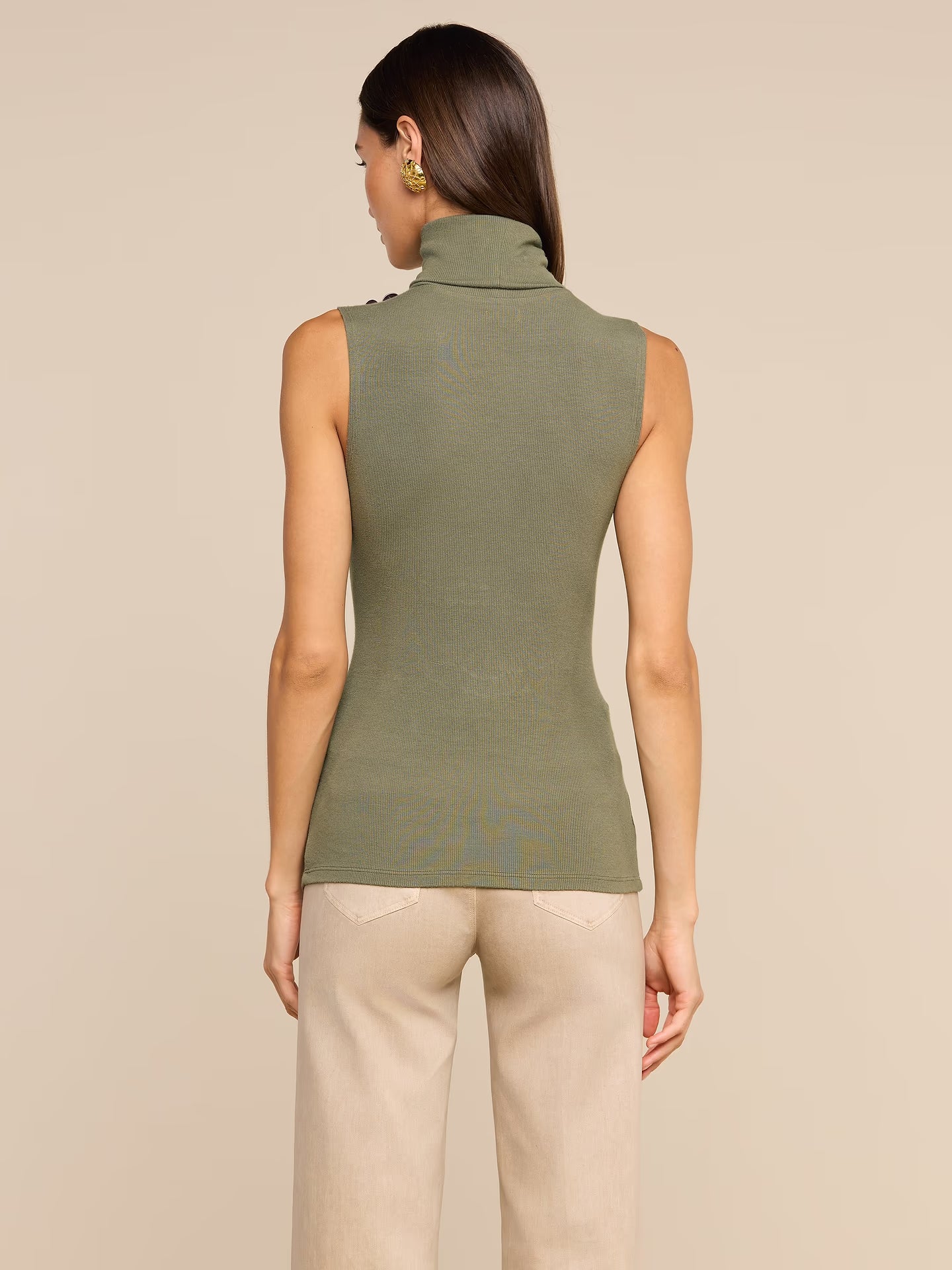 Ceci Sleeveless Turtleneck Ash Olive/Gold - L'AGENCE