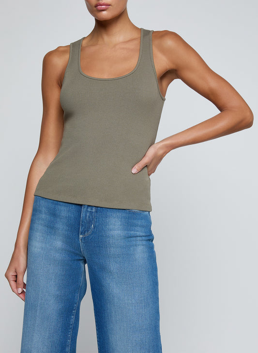 Adira Scoopneck Tank Smokey Olive - L'AGENCE