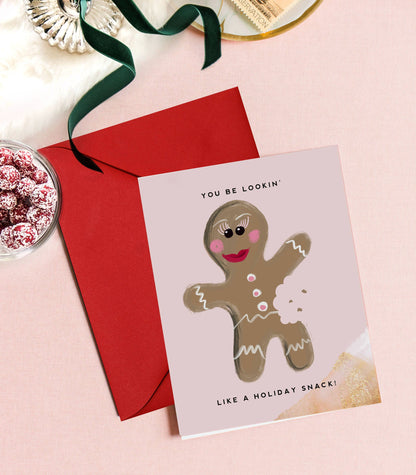 Holiday Snack Cute Funny Gingerbread Christmas Greeting Card - Kitty Meow Boutique