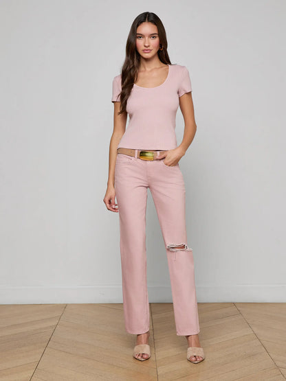 Brynlee Scoopneck Tee Pale Rose - L'AGENCE
