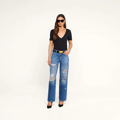 Brianna Cotton V-Neck Tee Black - L'AGENCE
