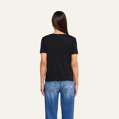 Brianna Cotton V-Neck Tee Black - L'AGENCE