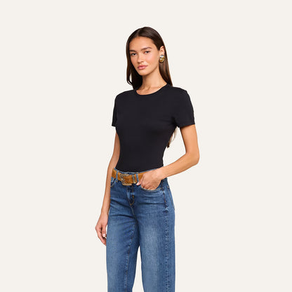 Aileen Cotton Crewneck Tee Black - L'AGENCE