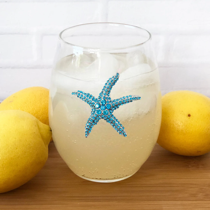 Blue Starfish Jeweled Stemless Wine Glass - The Queens Jewels