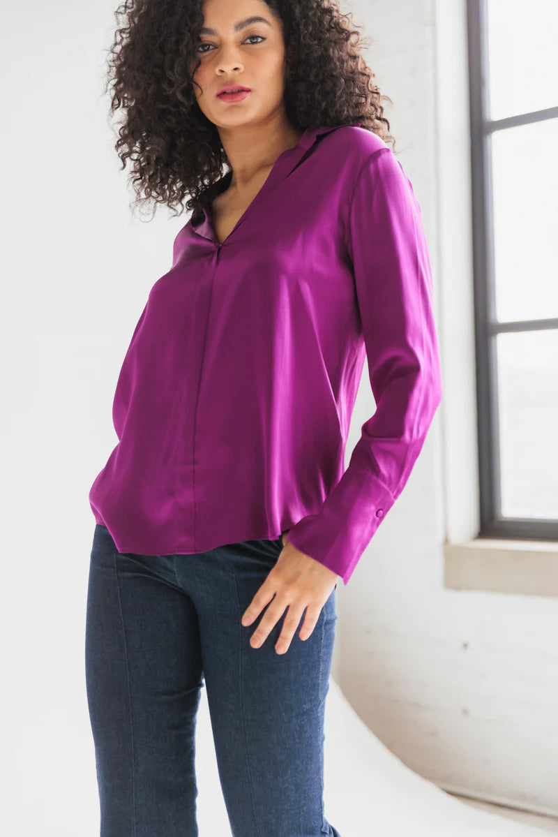 Daria French Cuff Silk Blouse Electric Orchid - Catherine Gee