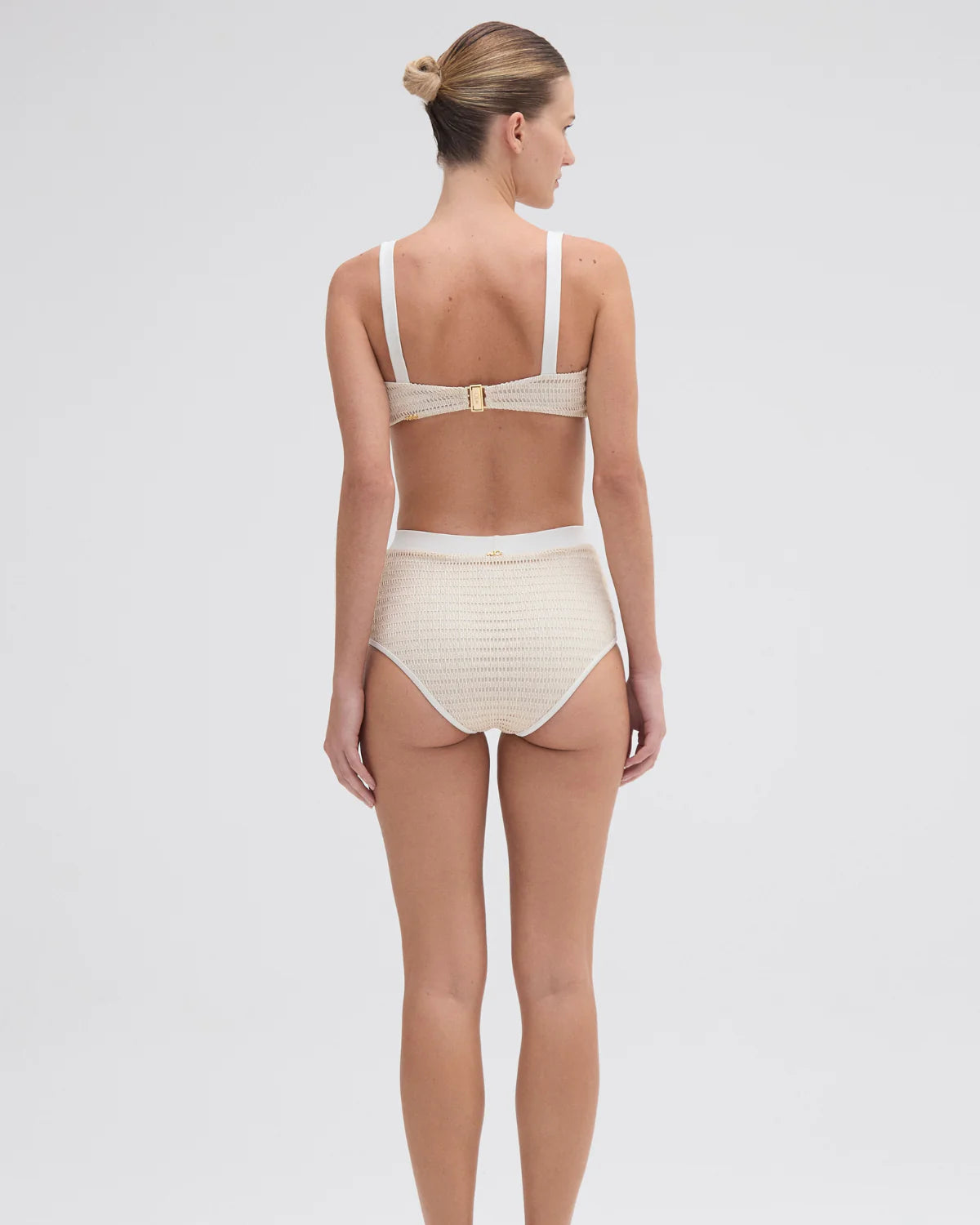 Metallic High Waist Bikini Bottom Off White - PatBo