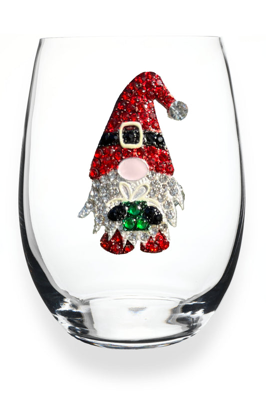 Christmas Gnome Jeweled Stemless Wine Glass - The Queens Jewels