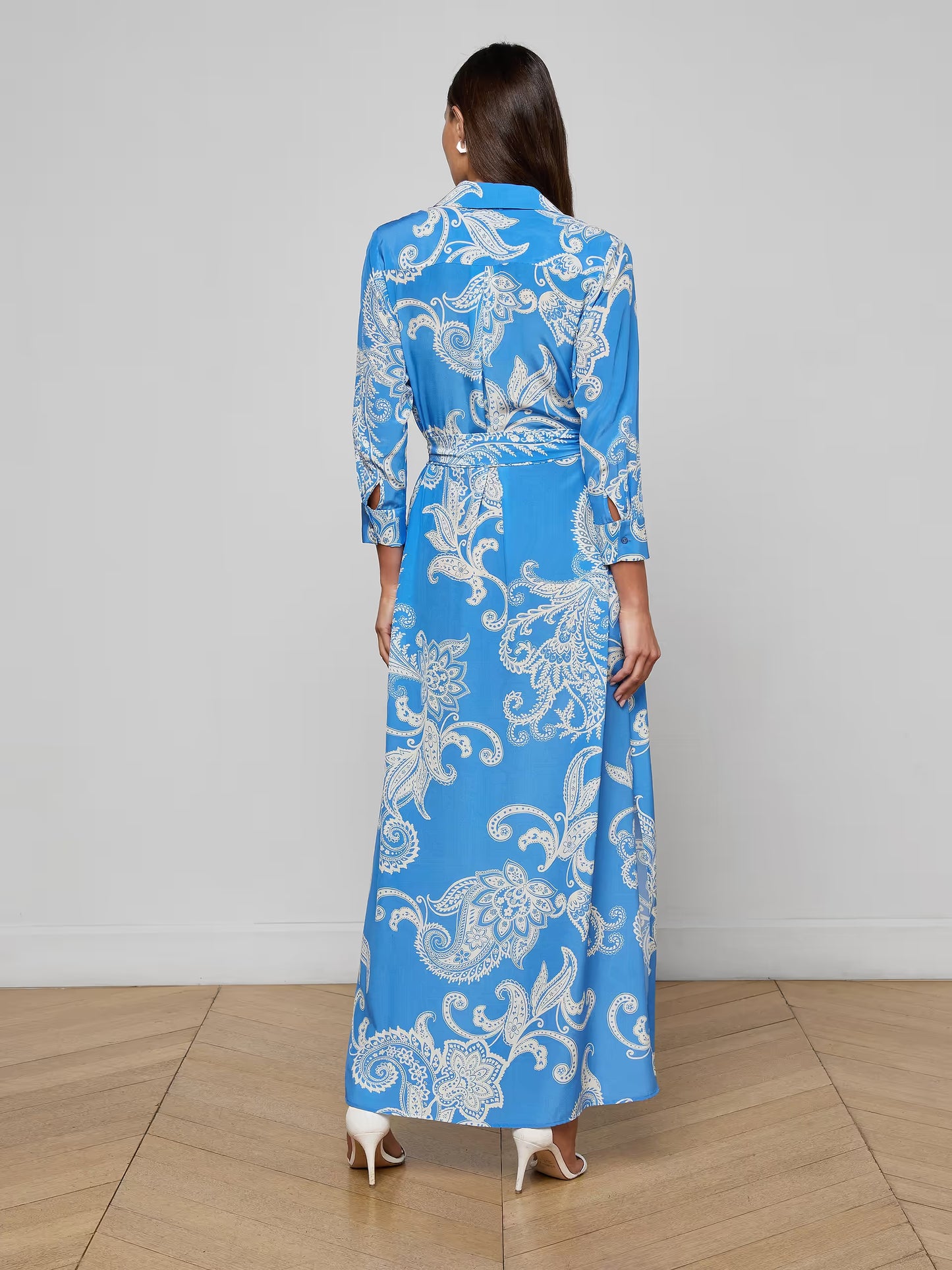 Cameron Silk Shirt Dress Regatta Blue/Ivory Large Paisley - L'AGENCE