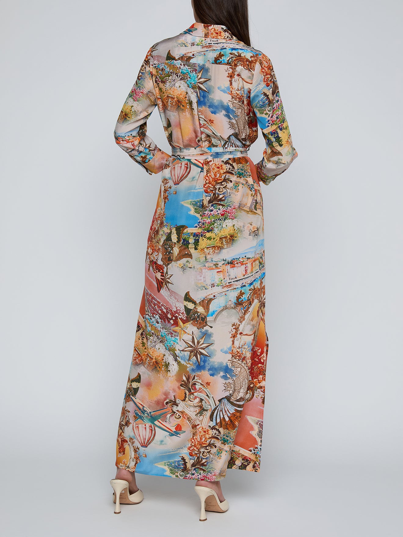 Cameron Silk Shirt Dress Multi Large Collage - L'AGENCE
