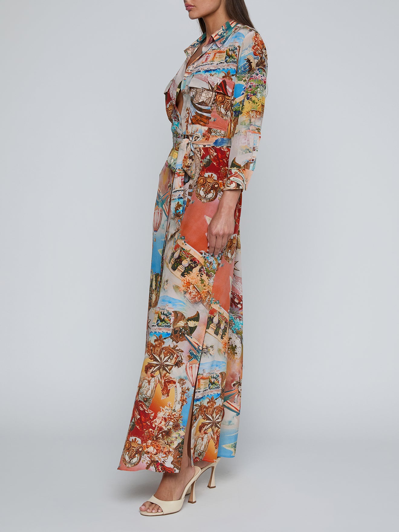 Cameron Silk Shirt Dress Multi Large Collage - L'AGENCE