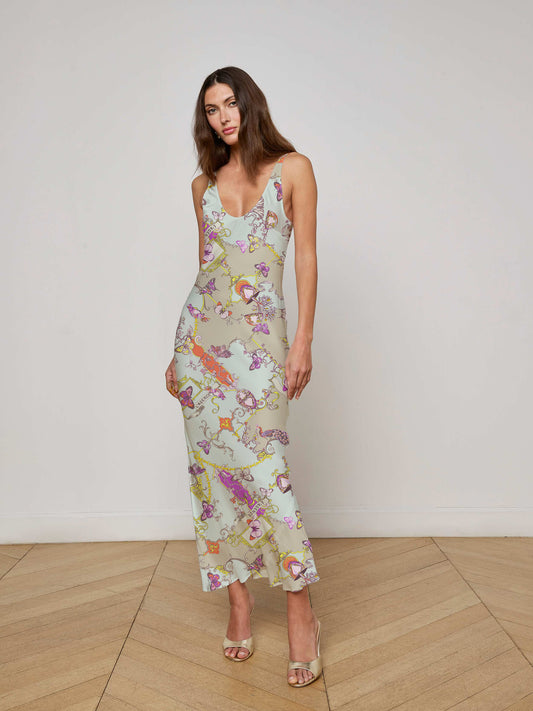 Akiya Satin Maxi Dress Multi Baroque Toile - L'AGENCE