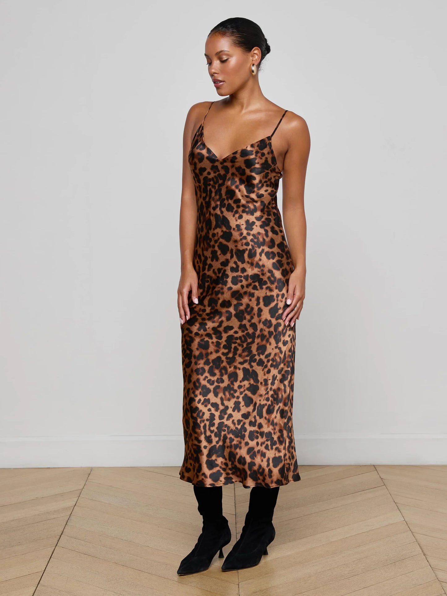 Seridie Silk Slip Dress Brown Multi Amur Leopard - L'AGENCE