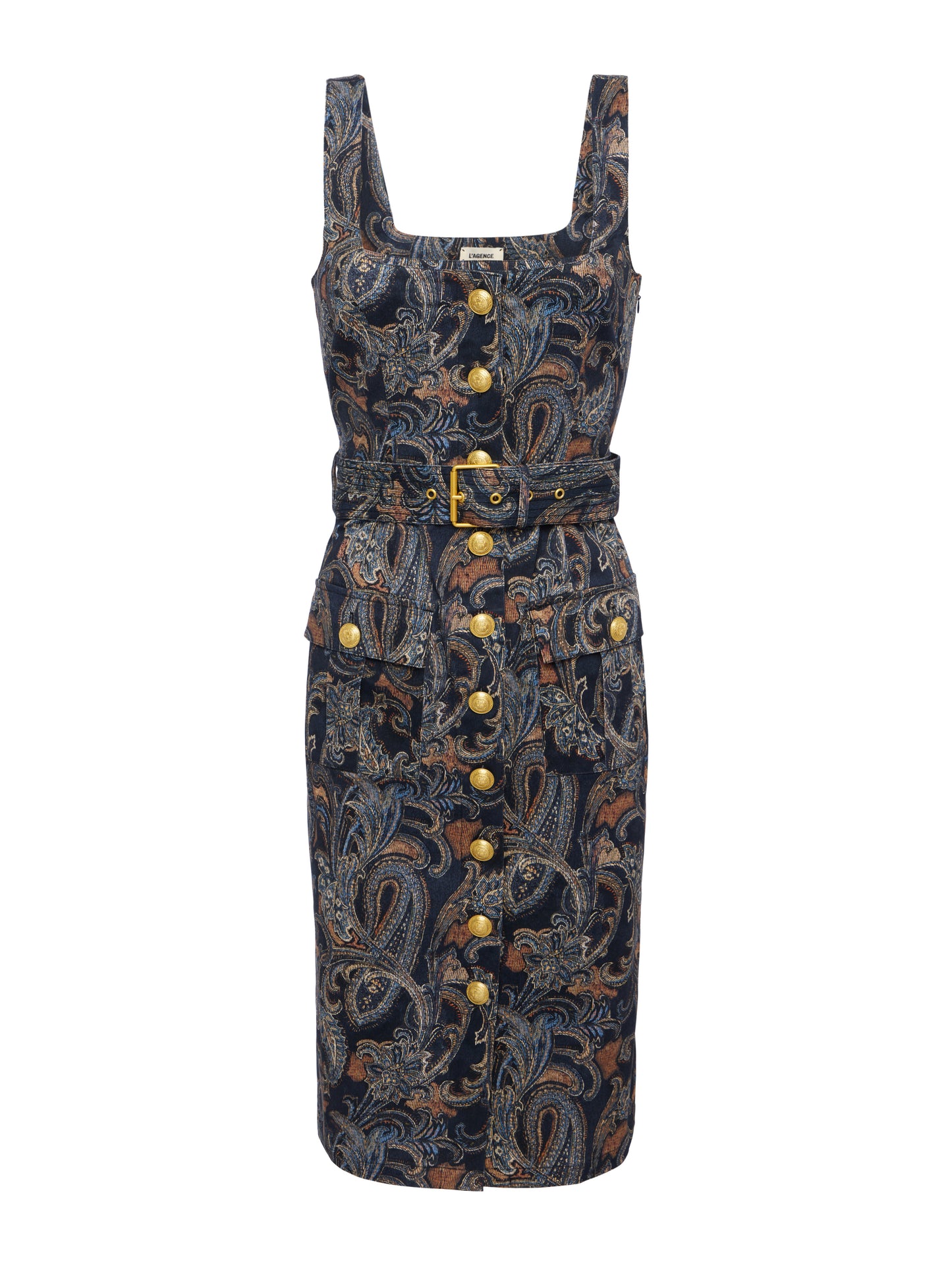 Idy Button Front Dress Midnight Multi Etched Paisley - L'AGENCE