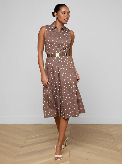 Kylo Shirt Dress Cardamom/Ecru Polka Dot - L'AGENCE