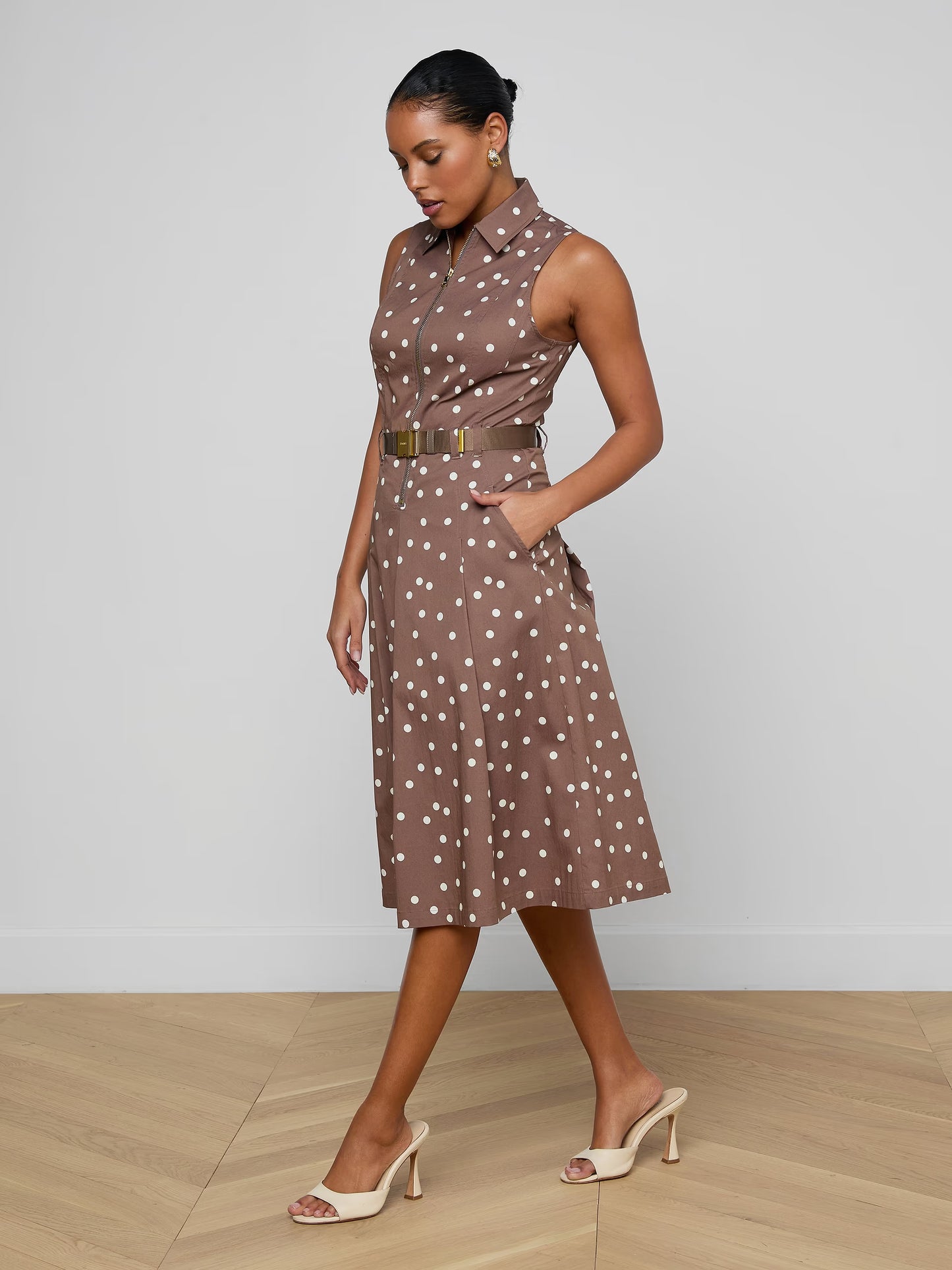 Kylo Shirt Dress Cardamom/Ecru Polka Dot - L'AGENCE