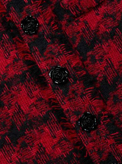 Aya Tweed Midi Dress Red Black Houndstooth - L'AGENCE