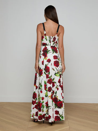 Sutton Beaded Strap Gown White/Red Romantic Rose - L'AGENCE