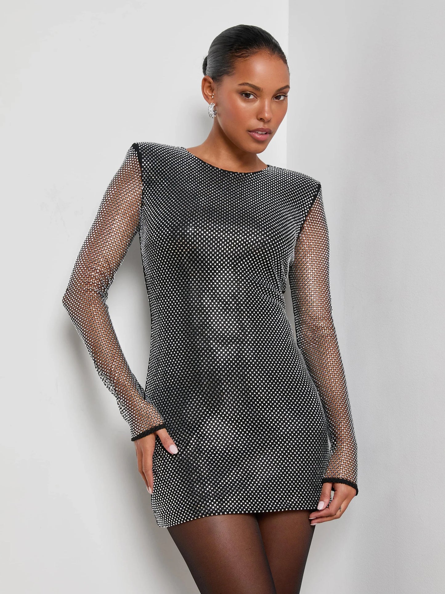 Harlynn Crystal Mini Dress Black/Crystal - L'AGENCE