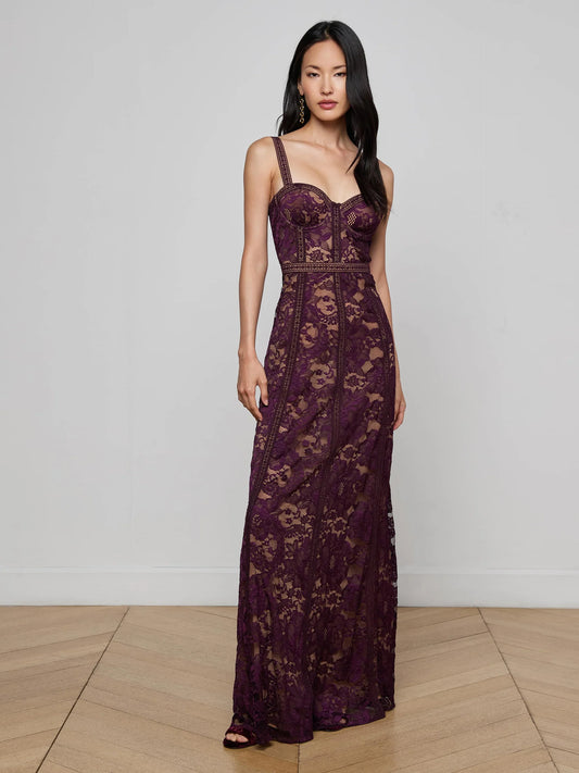Laynie Lace Maxi Dress Dark Malbec - L'AGENCE