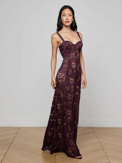 Laynie Lace Maxi Dress Dark Malbec - L'AGENCE