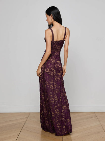 Laynie Lace Maxi Dress Dark Malbec - L'AGENCE