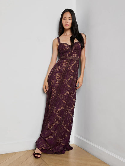 Laynie Lace Maxi Dress Dark Malbec - L'AGENCE