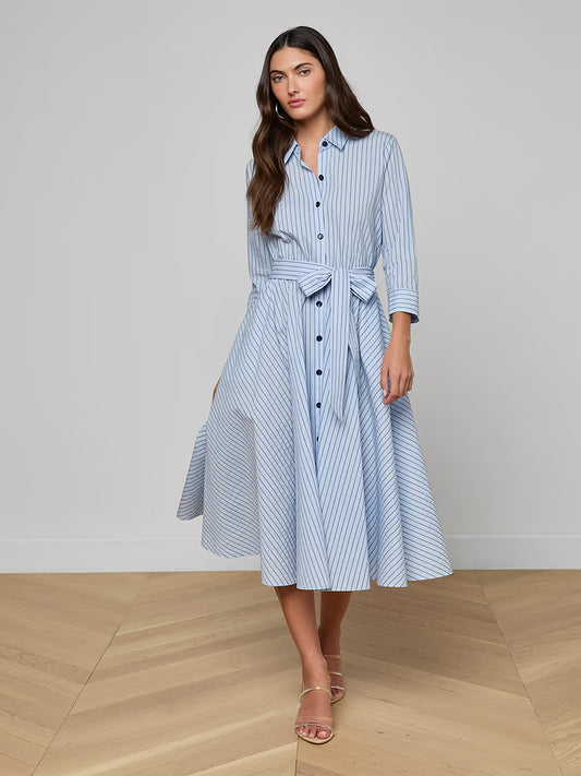 Ralphie Midi Dress Light Blue/Dark Blue Stripe - L'AGENCE
