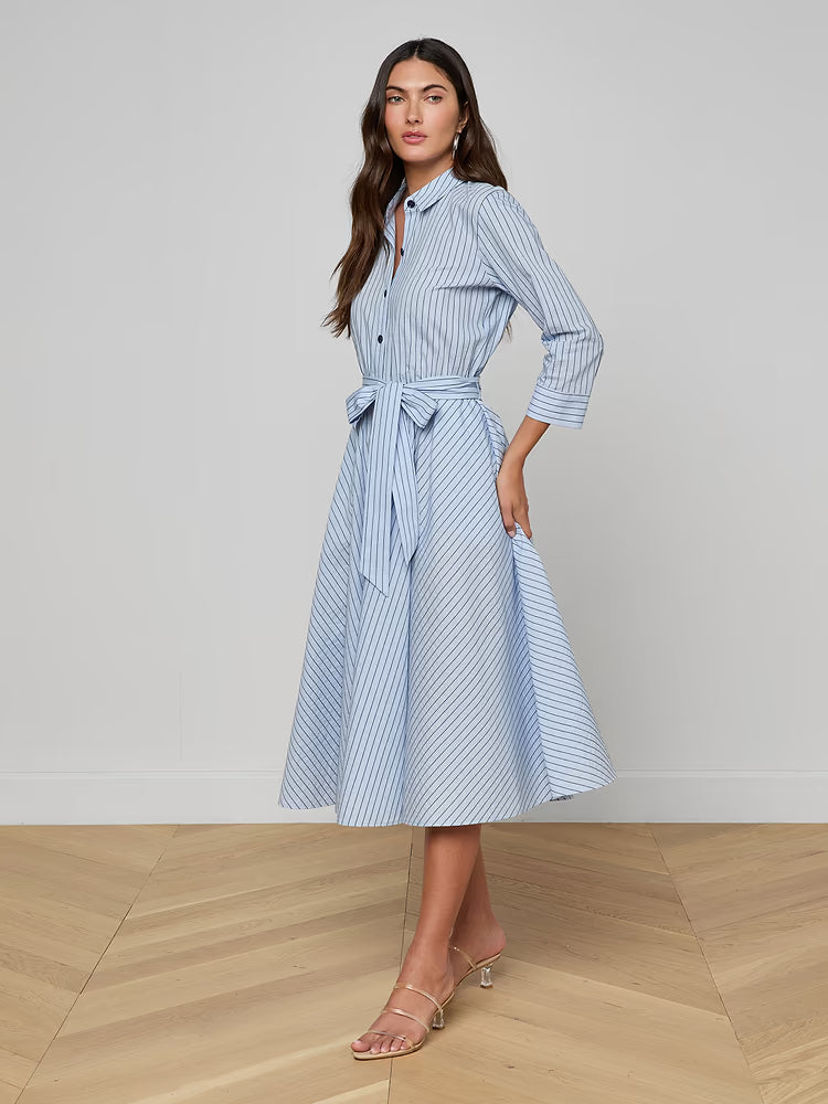 Ralphie Midi Dress Light Blue/Dark Blue Stripe - L'AGENCE