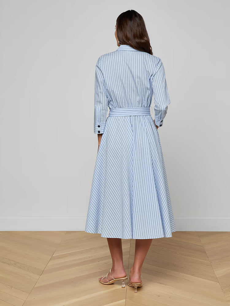 Ralphie Midi Dress Light Blue/Dark Blue Stripe - L'AGENCE