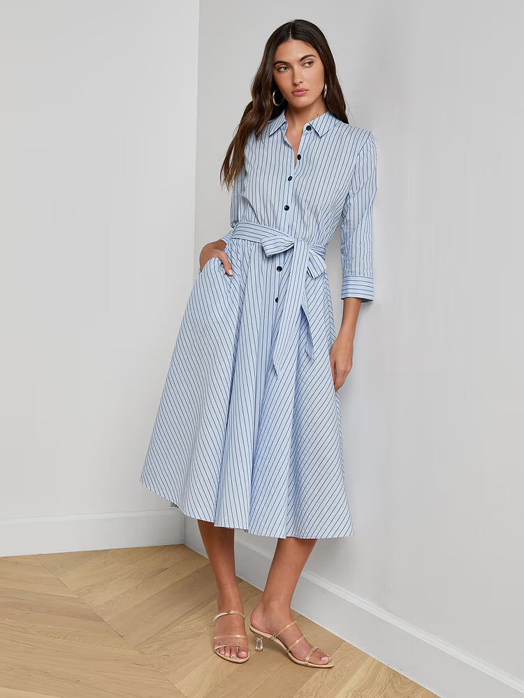 Ralphie Midi Dress Light Blue/Dark Blue Stripe - L'AGENCE