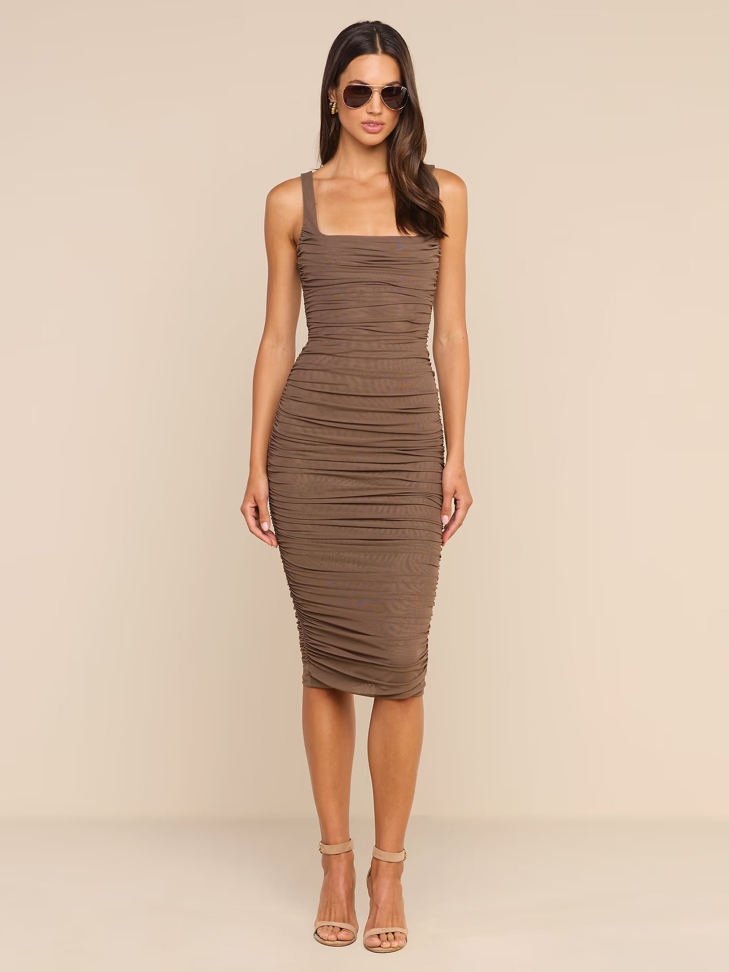 Anya Shirred Dress Dark Cardamom - L'AGENCE