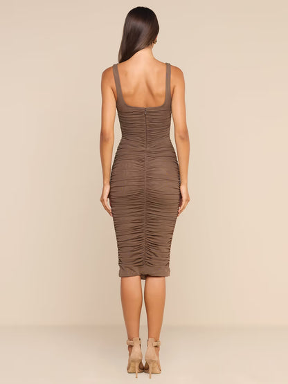 Anya Shirred Dress Dark Cardamom - L'AGENCE