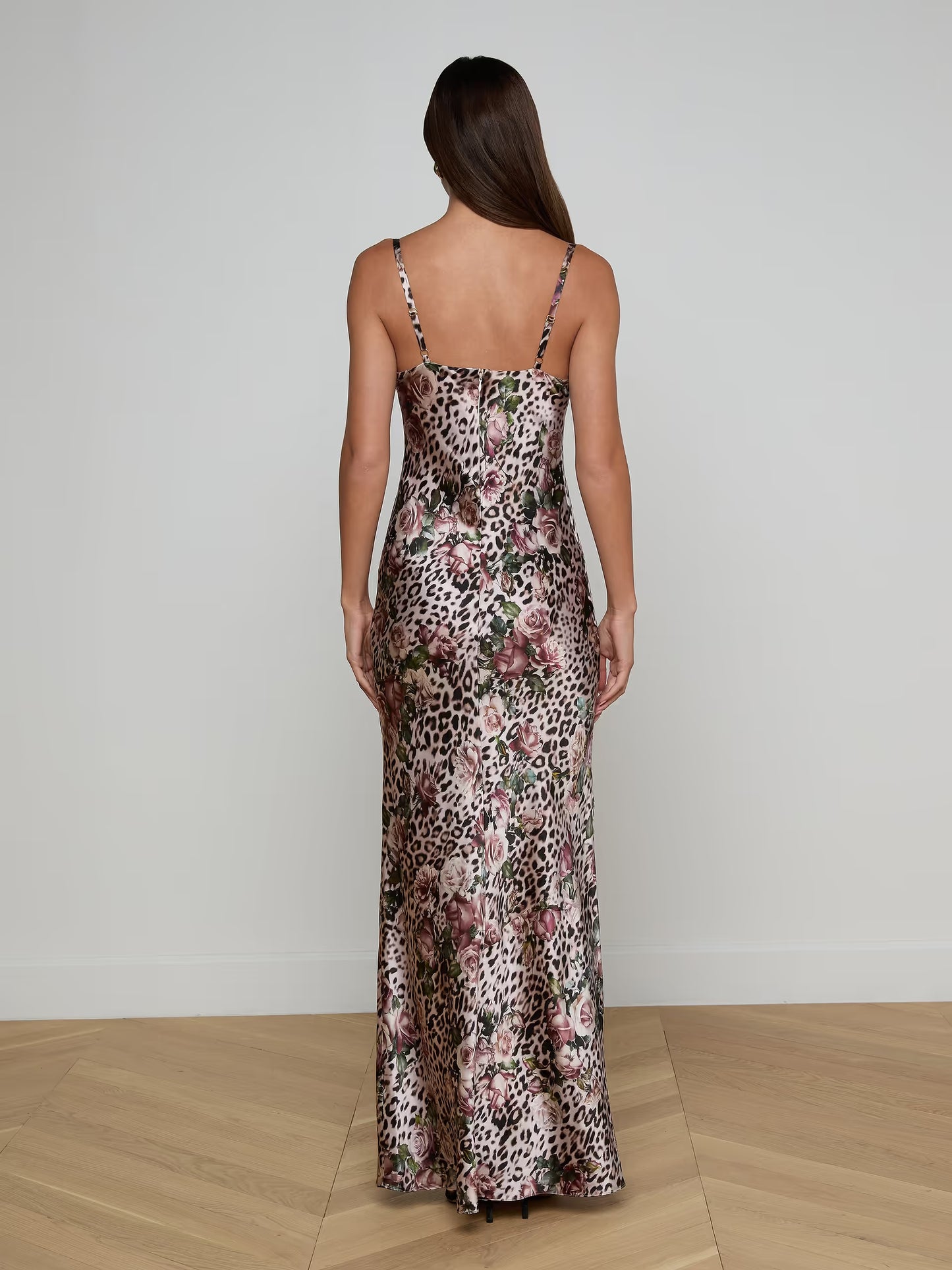 Sayla Silk Gown Multi Large Rose Cheetah - L'AGENCE