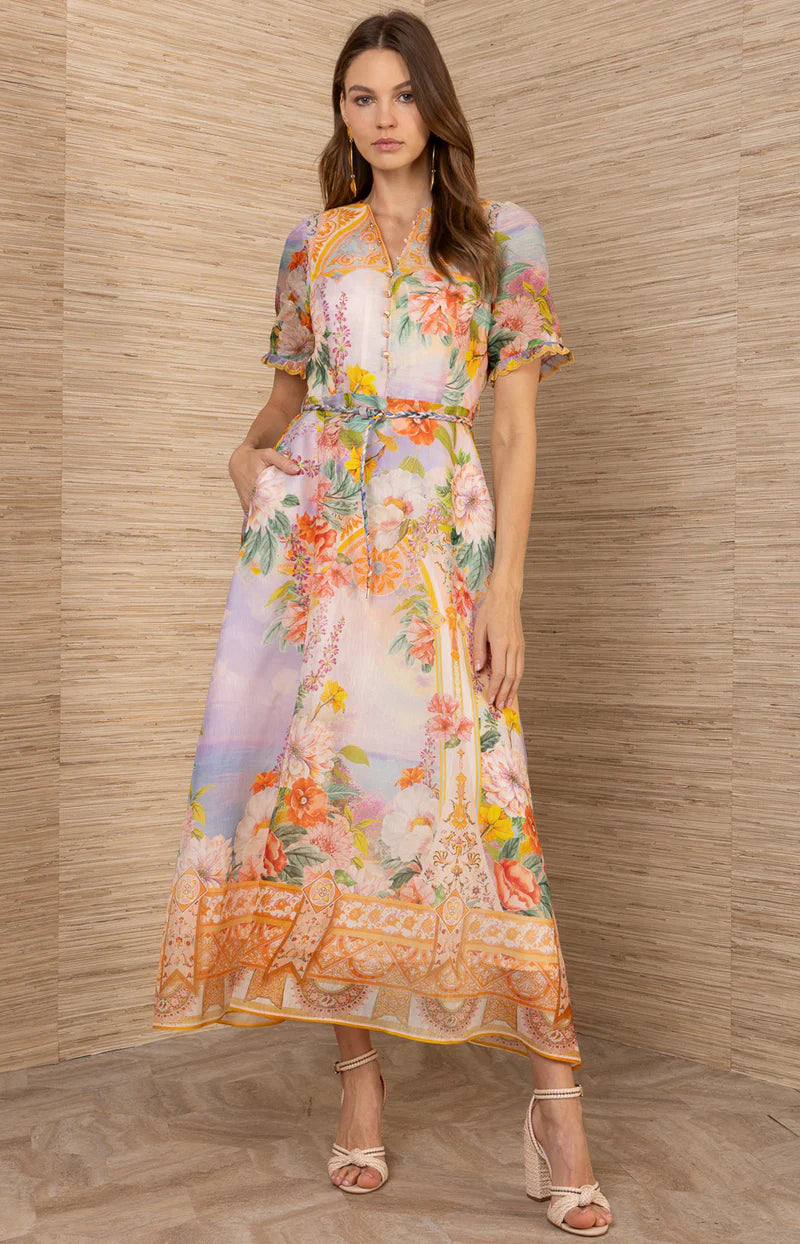 Cyrilla Linen Organza Maxi Dress Gold - Hale Bob