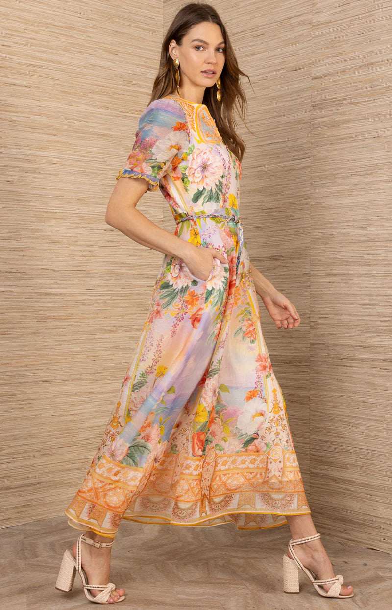 Cyrilla Linen Organza Maxi Dress Gold - Hale Bob