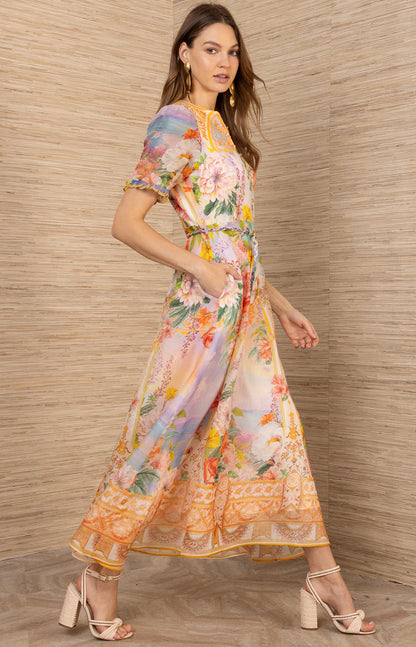 Cyrilla Linen Organza Maxi Dress Gold - Hale Bob