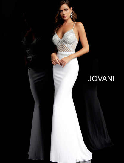 Fitted Embellished White Long Gown Off White - Jovani