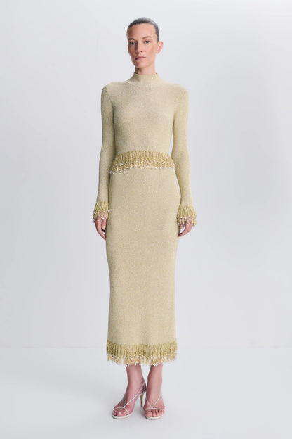 Tali Pearl Fringe Top Gold - Simkhai