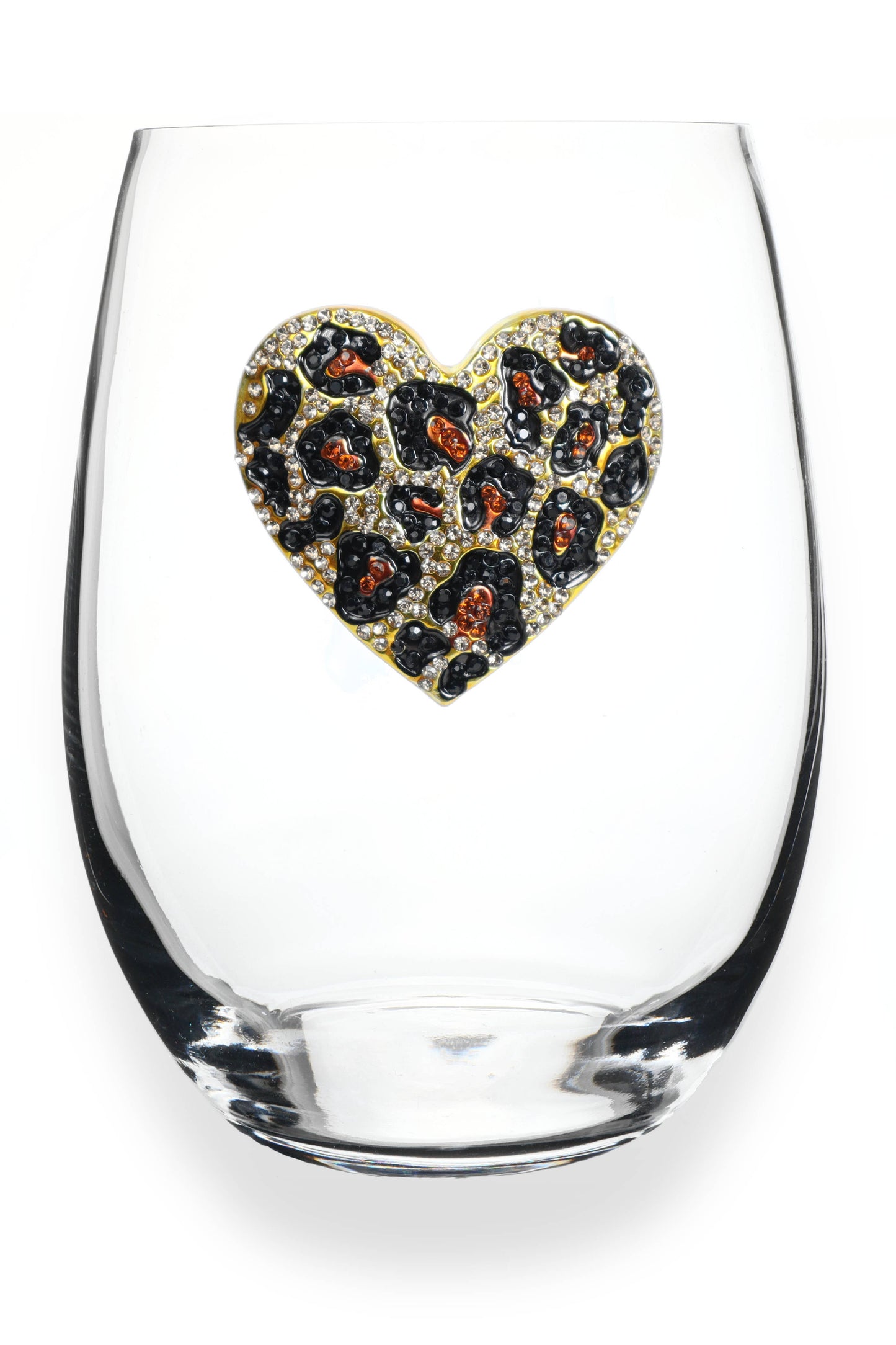 Leopard Heart Jeweled Stemless Wine Glass - The Queens Jewels