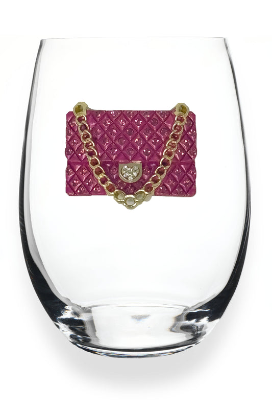 Pink Purse Jeweled Stemless Wine Glass - The Queens Jewels