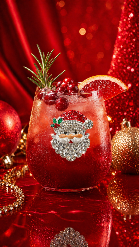 Santa Face Jeweled Stemless Wine Glass - The Queens Jewels