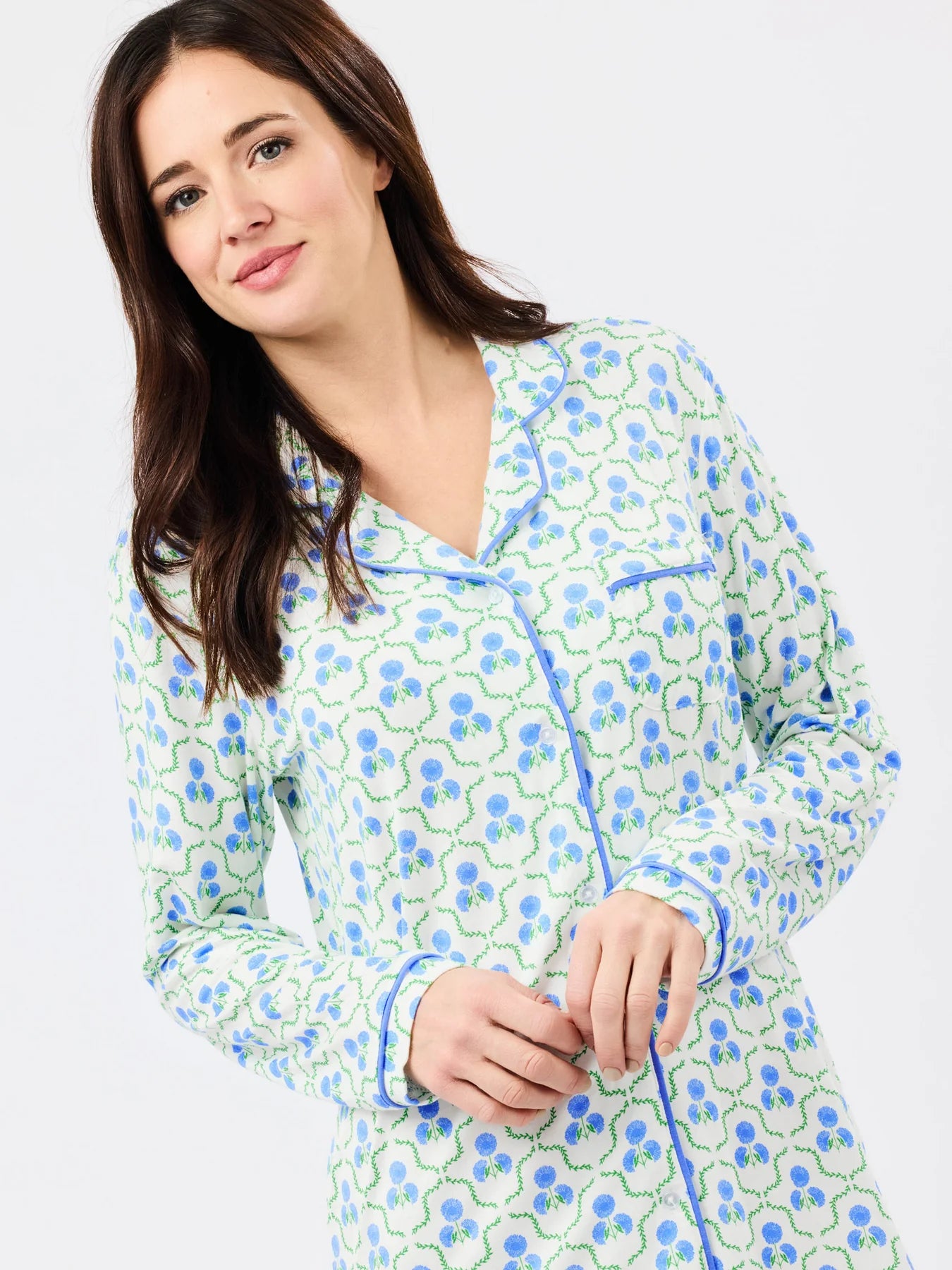 Charlotte Nightshirt Sweetbriar Lattice Blue - Mary Square