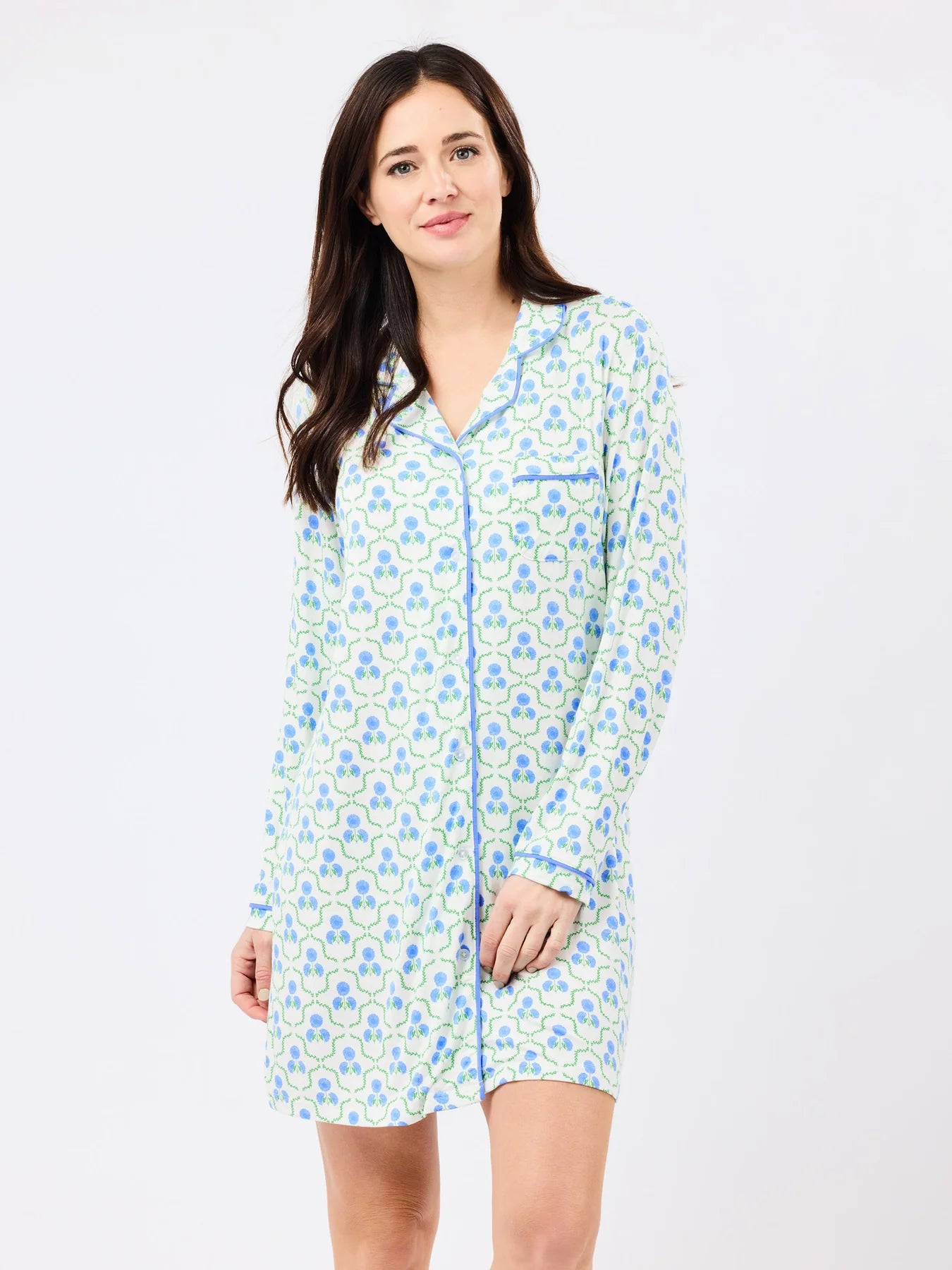 Charlotte Nightshirt Sweetbriar Lattice Blue - Mary Square