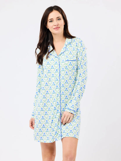 Charlotte Nightshirt Sweetbriar Lattice Blue - Mary Square