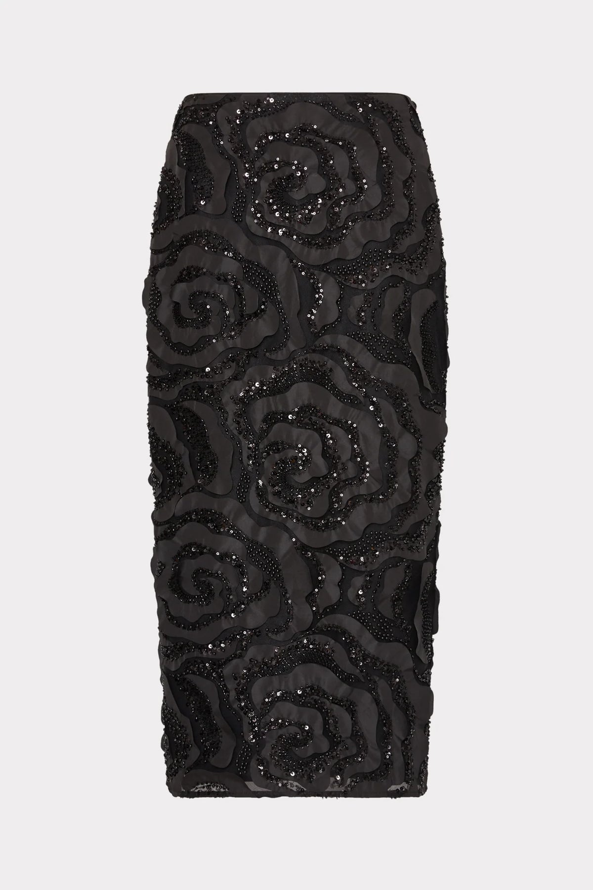 Rosemary Beaded Rosette Midi Skirt Blak - Milly