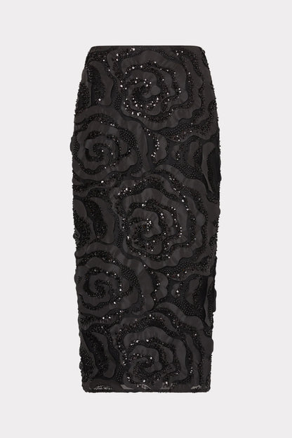 Rosemary Beaded Rosette Midi Skirt Blak - Milly