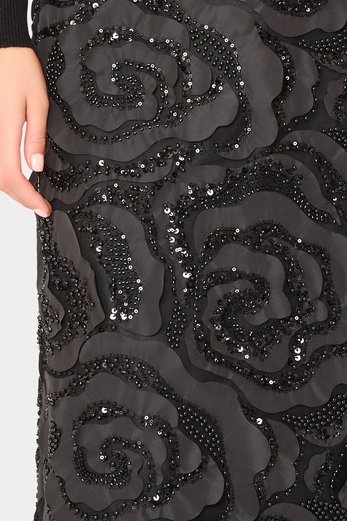 Rosemary Beaded Rosette Midi Skirt Blak - Milly